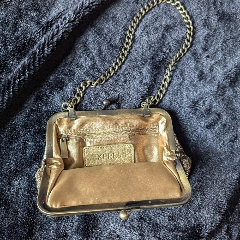EUC Gold Shine Express Purse/Clutch w/ Attached Strap
